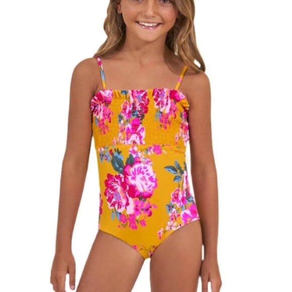 New! Maaji Girls'‎ Bouquet Becharm One-Piece Floral Smocked Swimsuit - Picture 1 of 7